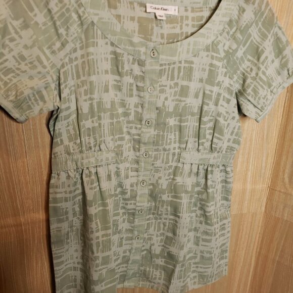 Calvin Klein Womens Mint Green Short Sleeve Lightweight Button Down Blouse Small - Picture 3 of 5